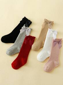 6 Pairs Baby Girls' Bubble Mouth & Lace & Bowknots Decor High Tube Socks