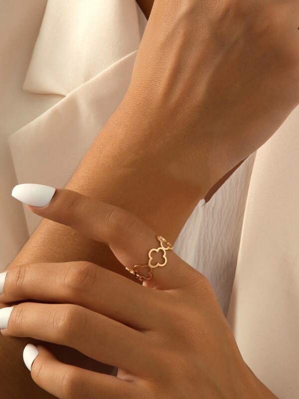 1pc Hollow Out Lucky Four Leaf Clover Ring, Great Gift For Women For Daily Wear Or Festival