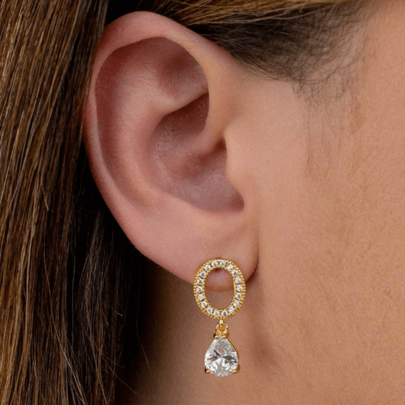 Brinco Redondo Cravejado Micro Zircônias com Pingente Gota