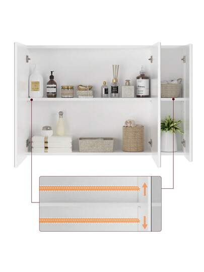 Bathroom Vanity Unit Mirror, Wand Mounted Spiegel Cabinet, Mirrored Doors, White, 87.5 60 15.5 Cm view 5