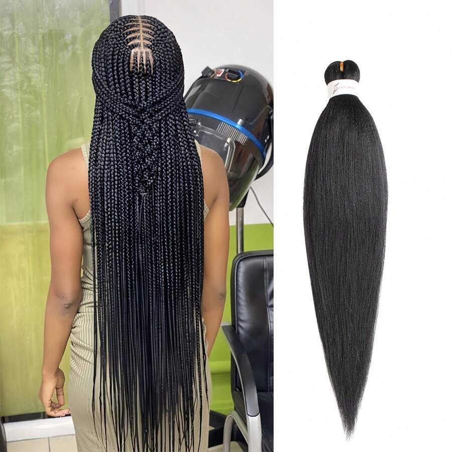 Tóc giả bện dài màu đen tự nhiên, 26 inch x 32 inch, 1 gói, dành cho nữ, kiểu Yaki Texture, EZ Braid, Crochet Braid, Goddess Box Braids, tóc nối tổng hợp (1B#)
