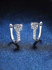 2pcs Fashionable And Versatile 925 Silver Single 50-Point Moissanite U-Shaped Earrings For Women's Everyday Wear Parties And Commutes, Jewelry Gifts Diamond Earrings