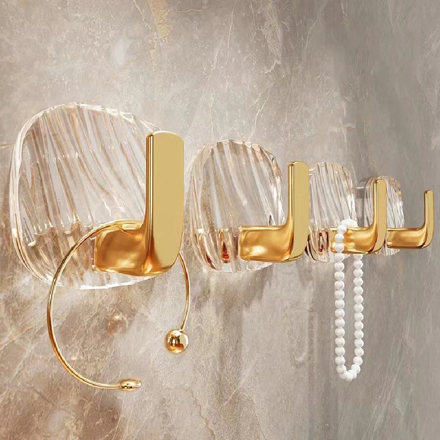 4/8 Móc treo đồ sang trọng màu vàng có keo dán, không cần đục lỗ, dùng để treo quần áo trên móc treo, tường, nhà bếp, phòng ngủ, cửa ra vào - Vàng - Xem 1