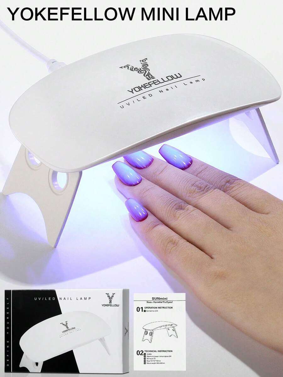 YOKEFELLOW Mini UV LED Nail Lamp Portable Nail Dryer For UV Gel Polish Nail Glue Gel Mouse Shape Small Size With USB Cable For Curing All Nail Gels Home DIY& For A Perfect Gift - 白色 - 查看 1