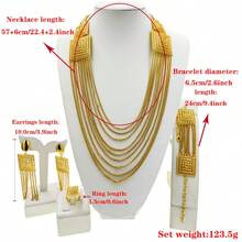 5入組多層手工頸鍊套裝,沙烏地阿拉伯24k金迪拜非洲新娘頸鍊耳環戒指手鐲,女士派對珠寶禮物,適用於母親和朋友 - 金黃色 - 查看 3