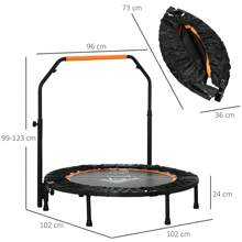 HOMCOM 40" Foldable Mini Trampoline Fitness Trampoline Rebounder For Adults W/ Adjustable Foam Handle, For Indoors, Outdoors, Cardio Training - Black - View 7