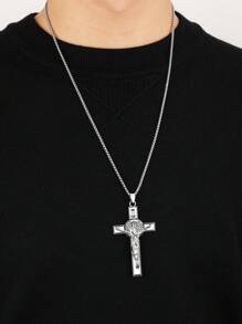 1 件不锈钢项链，朋克嘻哈祈祷项链，钢色创意信仰珠宝，欧美新款时尚钛钢吊坠配饰，长款毛衣链，男女家庭节日生日礼物，日常佩戴 - 復古銀色 - 查看 6