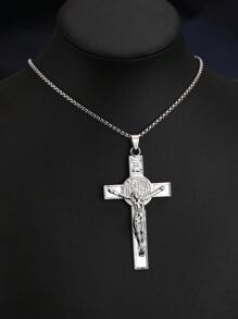 1 件不锈钢项链，朋克嘻哈祈祷项链，钢色创意信仰珠宝，欧美新款时尚钛钢吊坠配饰，长款毛衣链，男女家庭节日生日礼物，日常佩戴 - 復古銀色 - 查看 4