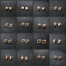 1 Pair New Stainless Steel Geometric  Stud Earrings For Women Everyday Tiny Moon Star Earrings Birthday Gift Jewelry