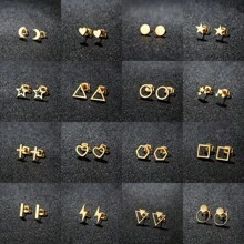 1 Pair New Stainless Steel Geometric  Stud Earrings For Women Everyday Tiny Moon Star Earrings Birthday Gift Jewelry