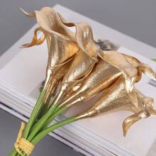 10 piezas de lirio dorado, flores artificiales para decoración del hogar - Dorado - Ver 6