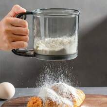 1pc Handheld Semi-Automatic Flour Sieve Household Plastic Flour Sieve Baking Aid Flour Filter Sieve Sugar Powder Sieve - Clear - View 6