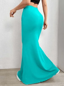 Falda Corte De Sirena Ajustado Larga De moda - Azul Cadete - Ver 2