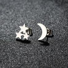 1 Pair New Stainless Steel Geometric  Stud Earrings For Women Everyday Tiny Moon Star Earrings Birthday Gift Jewelry