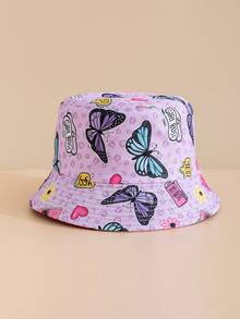 1pc Purple Butterfly Decor Sun Protection Bucket Hat For Girls - Purple - View 3