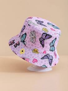 1pc Purple Butterfly Decor Sun Protection Bucket Hat For Girls - Purple - View 2