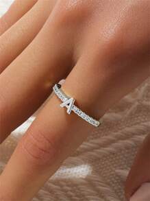 1pc Fashion Luxury Elegant Letter A-Z Zirconia Crystal Initial Rings, Versatile Gift Rings Suitable For Students, Friends & Family, Euopean & American Style Young People Jewelry - Silver - View 2