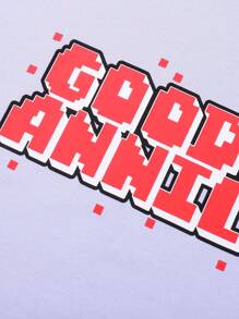 Annil 青少年女孩春季休闲百搭圆领长袖 T 恤 - 紫色 - 查看 4