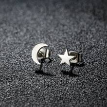 1 Pair New Stainless Steel Geometric  Stud Earrings For Women Everyday Tiny Moon Star Earrings Birthday Gift Jewelry