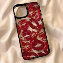 Funda para teléfono de acrílico con labios rojos, compatible con Apple 12 Mini/13 Mini/14/15 Plus/7P/11 Pro, adecuado para parejas