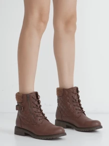 Comfyshoes Women's Combat Ankle Booties, Comfortable Anke Boots With Strap Eight Eyes - CJY927-cognac - View 2