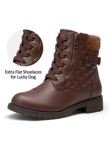 Comfyshoes Women's Combat Ankle Booties, Comfortable Anke Boots With Strap Eight Eyes - CJY927-cognac - View 5