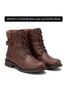 Comfyshoes Women's Combat Ankle Booties, Comfortable Anke Boots With Strap Eight Eyes - CJY927-cognac - View 6