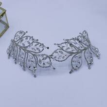 1入精品婚禮雙層頭飾,鑲嵌鉆石葉子裝飾,皇家婚禮必備 - 銀色 - 查看 1