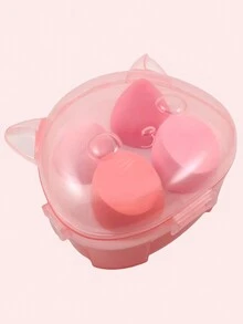 Set Of 4 Makeup Sponges, Includes Cat-Shaped Case, 4 Colors Available. - Pink - View 2