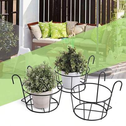 1/2/4/6 Pieces Installed Balcony Flower Rack With Bottom Bracket, Hanging Green Flower Pot Hanger, Iron Art Guard Railing Windowsill Iron Art Flower Rack With Bottom Bracket