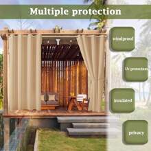 Waterproof Outdoor Blackout Curtains Patio Thermal Insulated Sun Blocking Drapes Curtain Privacy For Outside Garden Porch Pergola Yard Pool - Apricot - View 2