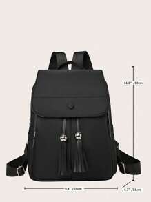 大容量校園學生翻蓋背包戶外肩背袋 - 黑色 - 查看 6