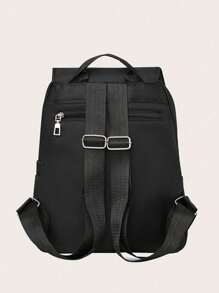 大容量校園學生翻蓋背包戶外肩背袋 - 黑色 - 查看 3