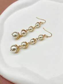 1對新品優雅時尚的仿珍珠流蘇耳環,適用於女性 - 彩色 - 查看 3