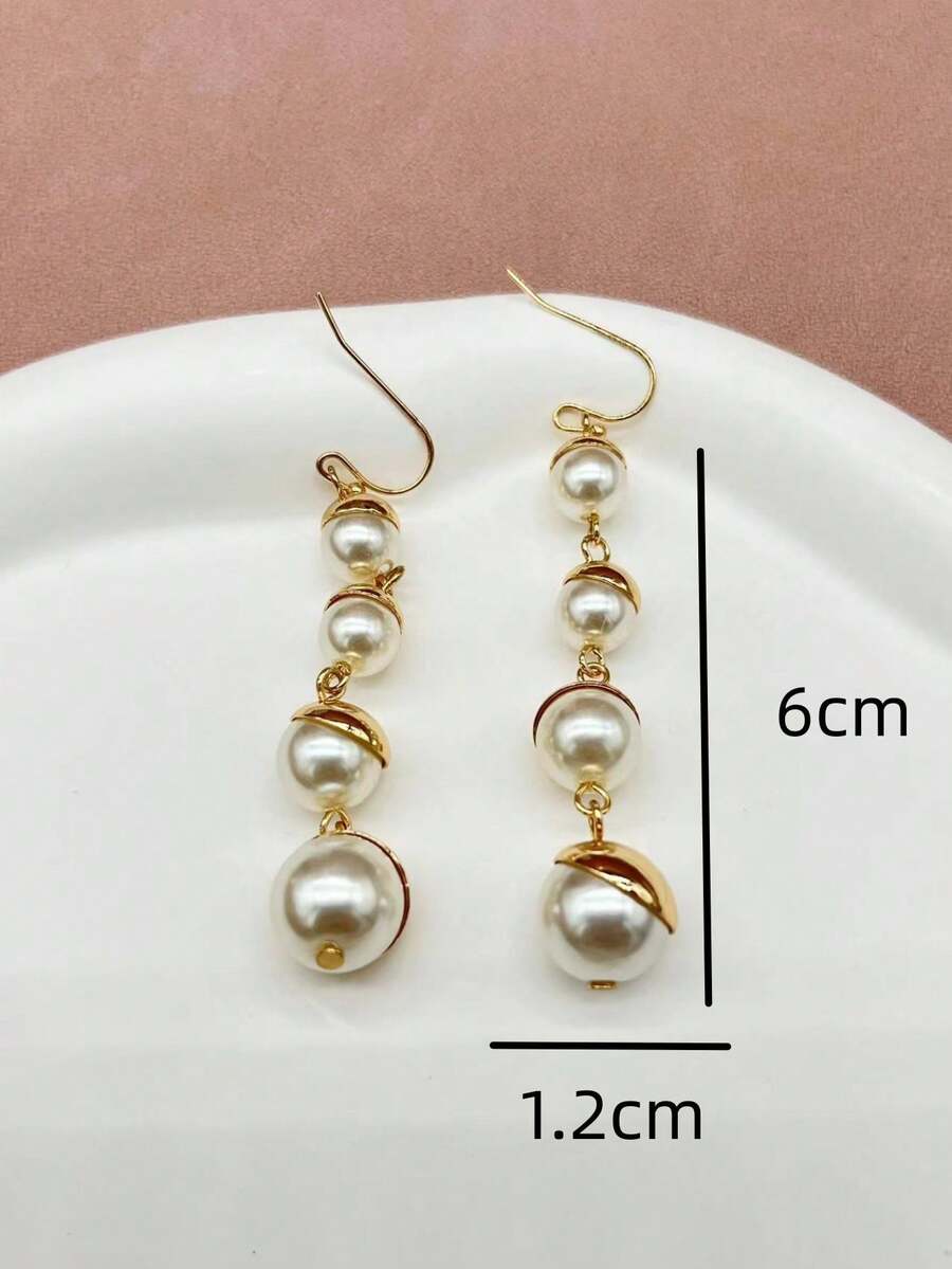 1對新品優雅時尚的仿珍珠流蘇耳環,適用於女性 - 彩色 - 查看 1