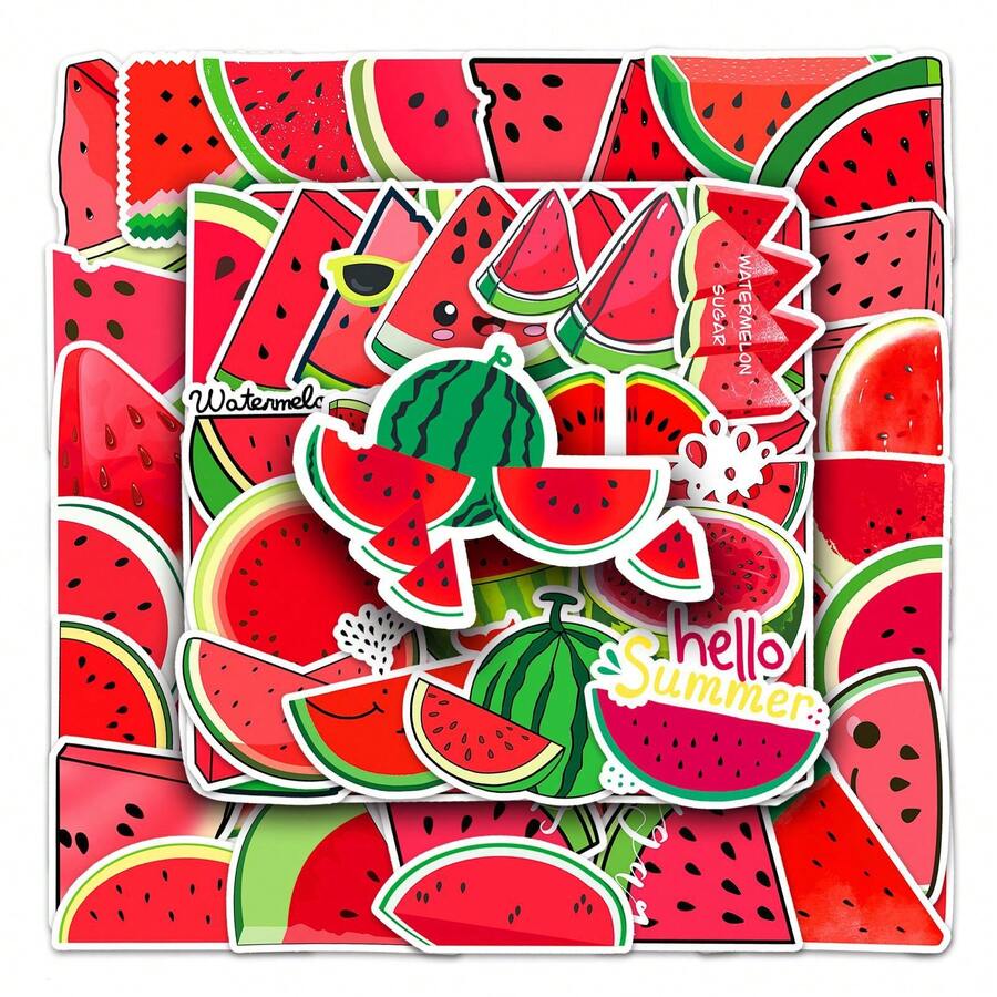 50pcs Cartoon Watermelon Sticker Decals Graffiti Vinyl Self Adhesive Waterproof Stickers, Suitable DIY Suitcase Water Bottle DIY Phonecase Laptop Computer Skateboard Luggage Helmet And More. - Apricot - View 1