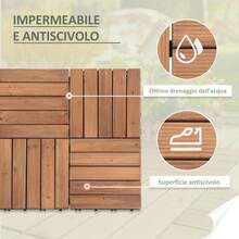 Outsunny Gạch lát sàn sân vườn bằng gỗ ngoài trời, 27 viên/bộ, 2,5m², kiểu ghép nối, 30x30cm - Cà phê nâu - Xem 5