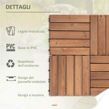 Outsunny Gạch lát sàn sân vườn bằng gỗ ngoài trời, 27 viên/bộ, 2,5m², kiểu ghép nối, 30x30cm - Cà phê nâu - Xem 4