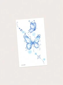 1-3 片可水洗、防水、防汗、不反光的临时纹身贴纸，PVC 水蓝色，晶莹剔透的蝴蝶飞舞，两只蝴蝶，水波纹，适合人们日常使用 - 彩色 - 查看 5