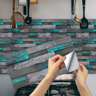 6/12/24片復古仿瓷磚牆貼,3d剝離式壁紙,適用於客廳,臥室,浴室牆飾,防水防油綠色磁磚貼紙