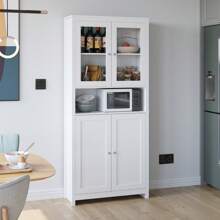 Furchen Credenza Alta per Cucina 190CM, Mobile Dispensa con 4 Armadietti,per Sala da pranzo ,cucina,Soggiorno, Camera, Ufficio  80 x 33 x 190 cm Spedito in 2 pacchi