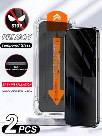 2 Pcs One-Click Installation Anti-Spy Privacy Tempered Glass Compatible With Iphone Compatible With IPhone 16/16 Plus/16 Pro/16 Pro Max/15/15Pro/15 Plus/15 Pro Max Gift For Birthday, Family, Friends Phone Screen Protector, Phone Accessories