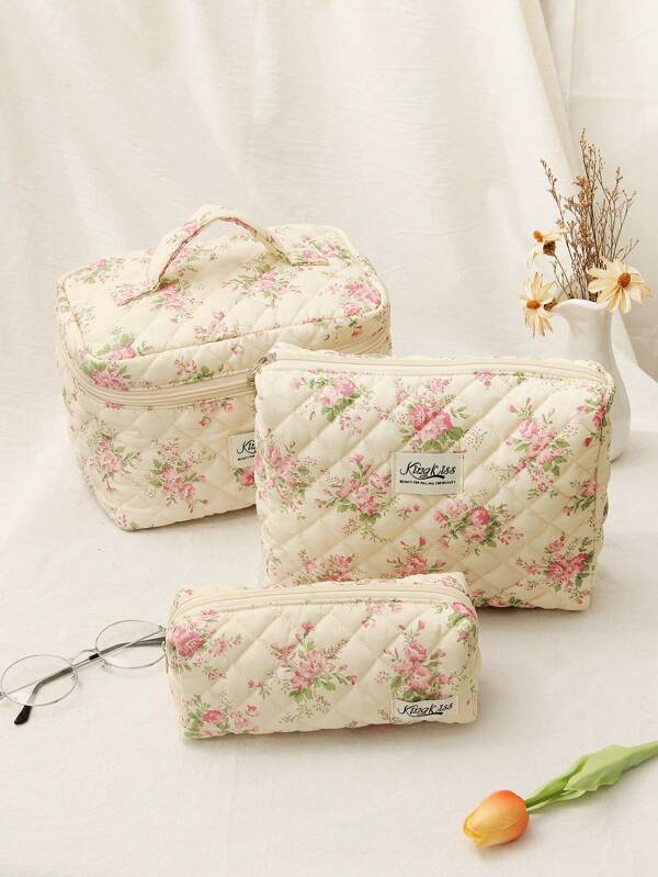 1 Stück große, klare Kosmetiktasche mit kleinem Blume Muster für Kleine Mädchen, mit hoher Kapazität, tragbar, multifunktional, aus weichem Material für Kosmetika, Reise-Kosmetiktasche für Damen, zur Aufbewahrung von Lippenstift, Pinseln, Pflegeprodukten, Handy, Münzen, Geschenk für beste Freundin, Lehrerin, Brautjungfern, Mutter, Geburtstag, Einschulung, für Makeup-Aufbewahrung im Studentenwohnheim