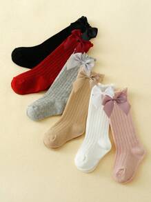 6 Pairs Baby Girls' Bubble Mouth & Lace & Bowknots Decor High Tube Socks
