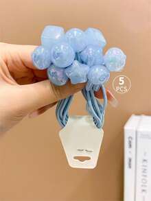 5入組彈性藍色雙頭髮圈,適用於女生