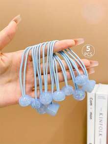 5入組彈性藍色雙頭髮圈,適用於女生