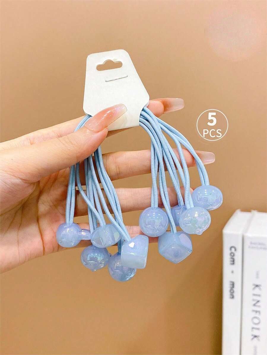 5入組彈性藍色雙頭髮圈,適用於女生