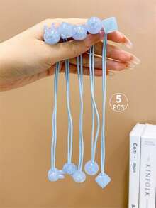 5入組彈性藍色雙頭髮圈,適用於女生