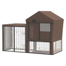 PawHut Rabbit Hutch Cover, Water-Resistant Pets Cage Protector, Breathable Guinea Pig Cage Cover - Brown - Brown - View 7