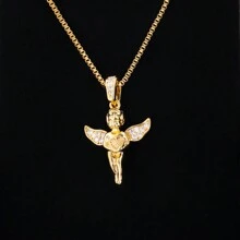 方晶锆石镀铜 18K 金和心形吊坠项链，不锈钢链项链，适合女士派对和婚礼情人节 - 金黃色 - 查看 5